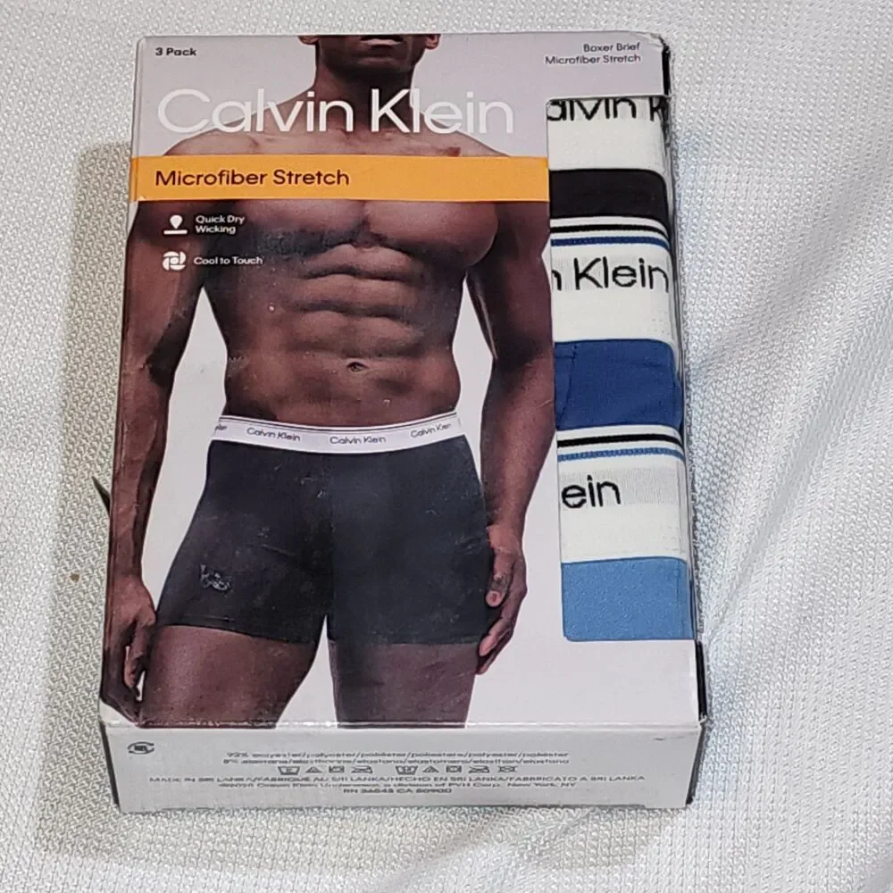 Calvin Klein Men’s Microfiber Stretch Boxer Briefs 3 Pack Size M Blue Black